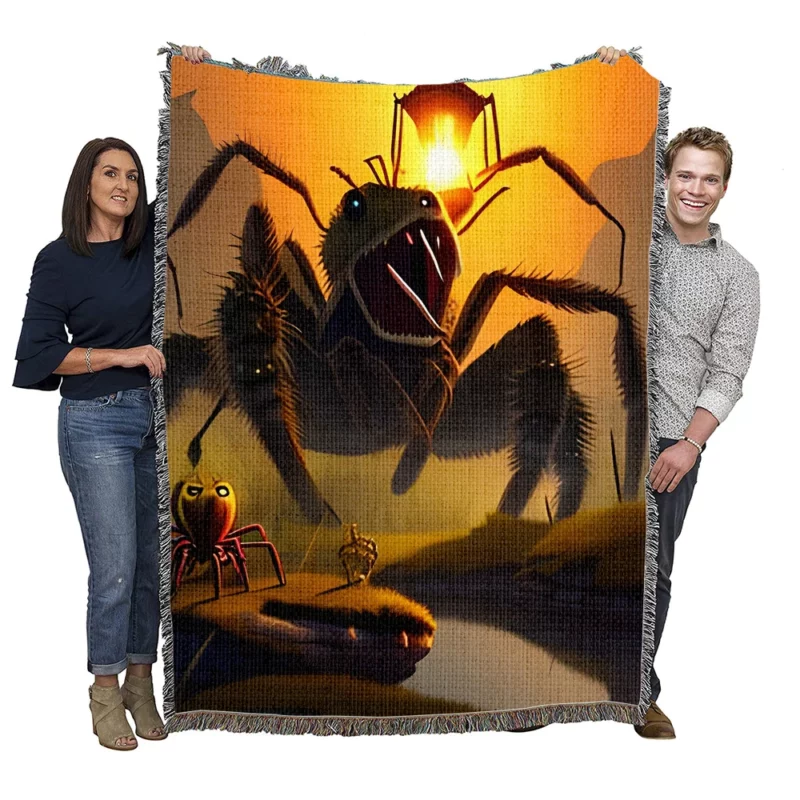 Man vs Giant Spider Artwork Woven Blanket