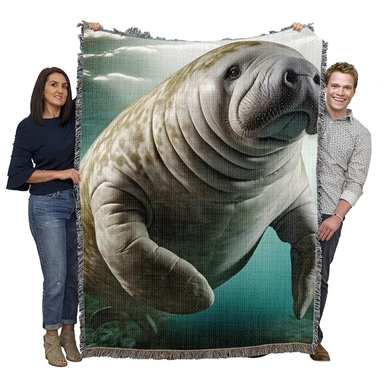 Manatee Swimming in Ocean Woven Blanket