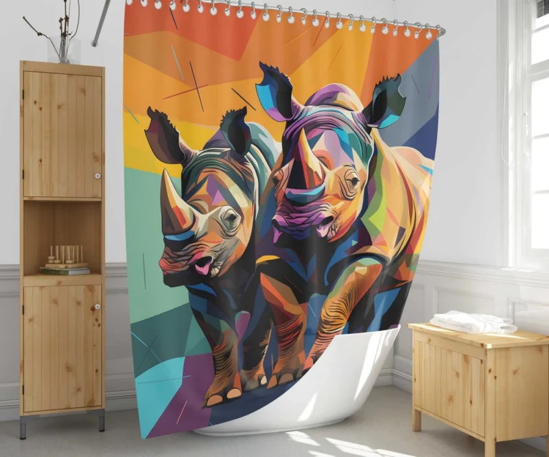 Minimalist Cubist Rhino Shower Curtain 1