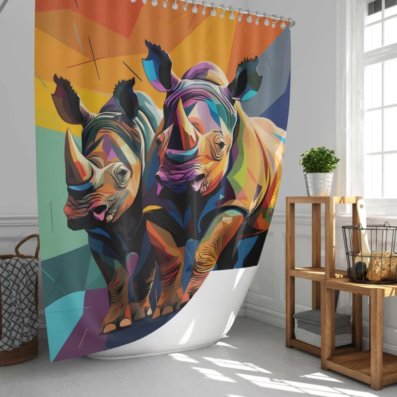 Minimalist Cubist Rhino Shower Curtain