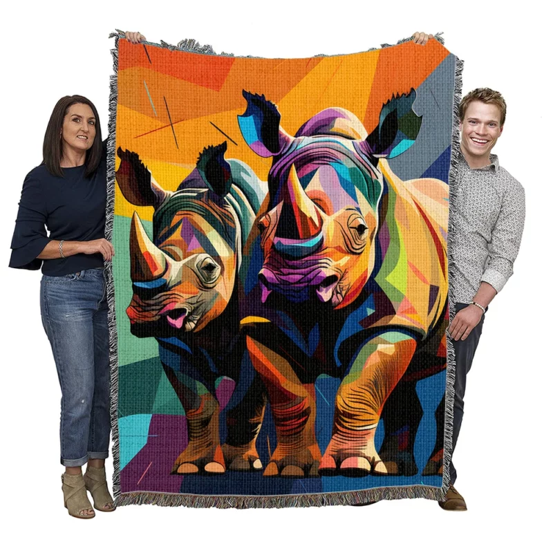 Minimalist Cubist Rhino Woven Blanket