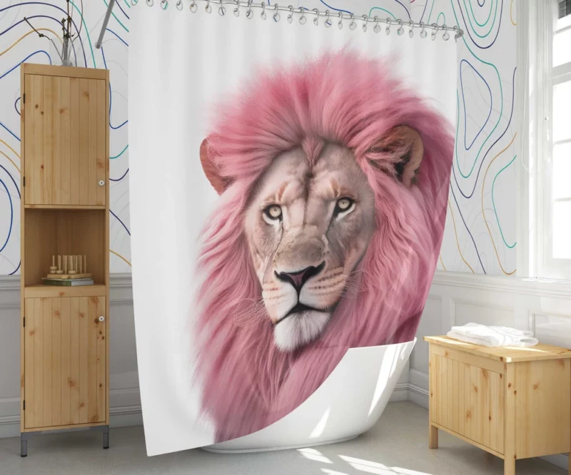 Minimalist Pink Lion Art Shower Curtain 1