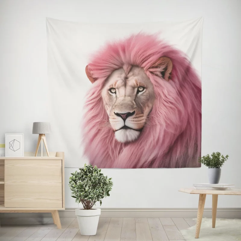 Minimalist Pink Lion Art Wall Tapestry