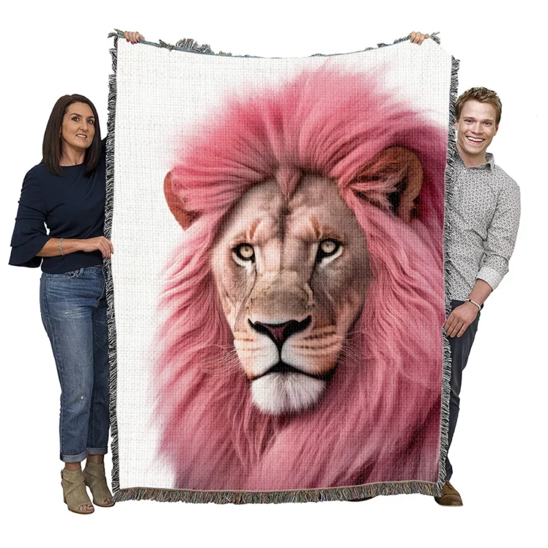 Minimalist Pink Lion Art Woven Blanket