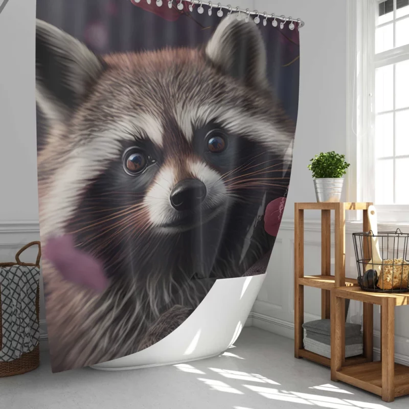 Mischievous Raccoon with Pink Flower Shower Curtain