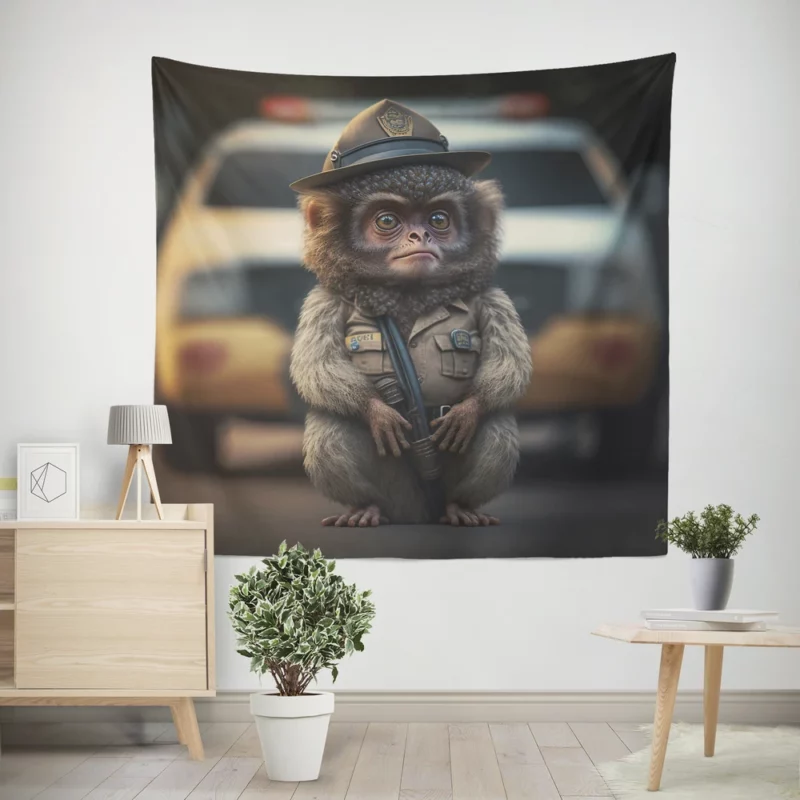 Monkey Police Officer Wall Tapestry