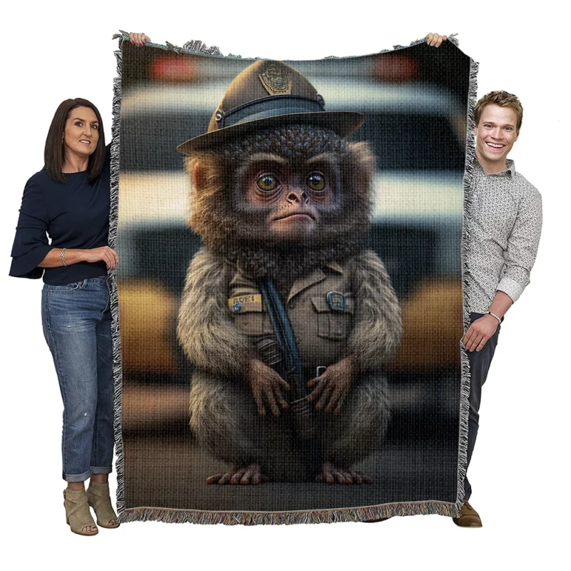 Monkey Police Officer Woven Blanket