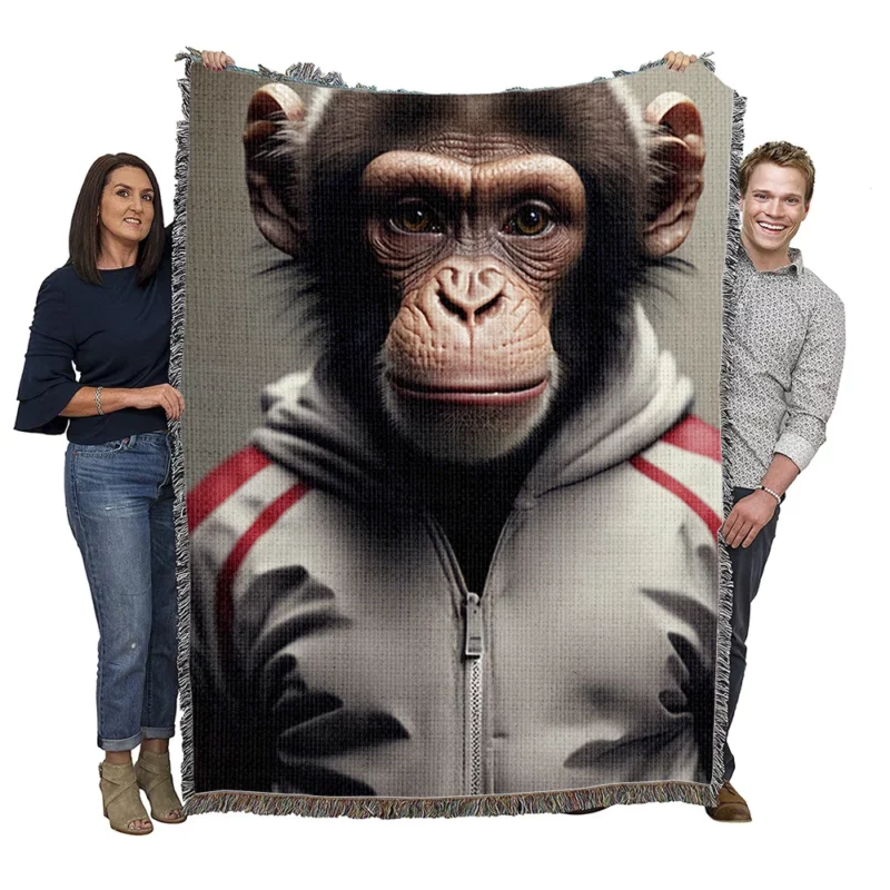 Monkey With Label Woven Blanket