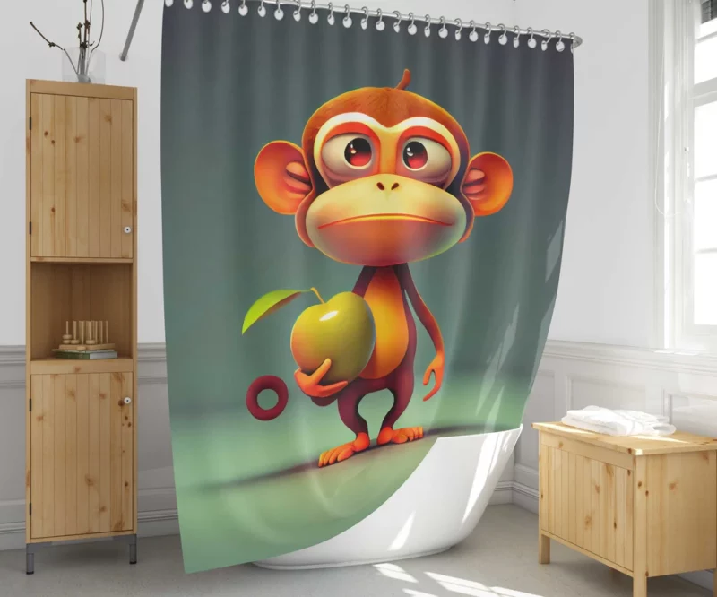 Monkey With an Apple Shower Curtain 1