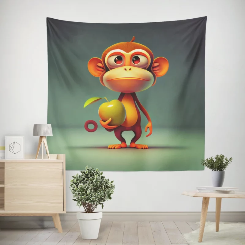 Monkey With an Apple Wall Tapestry