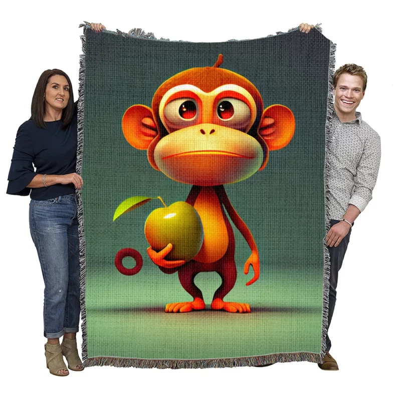 Monkey With an Apple Woven Blanket
