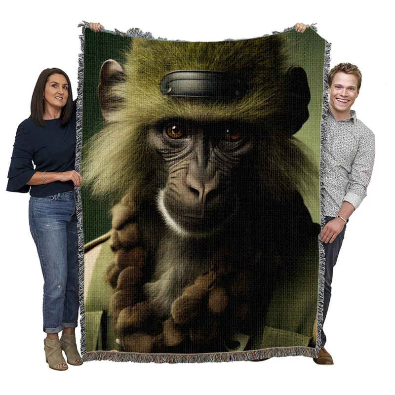 Monkey in Green Clothes Woven Blanket