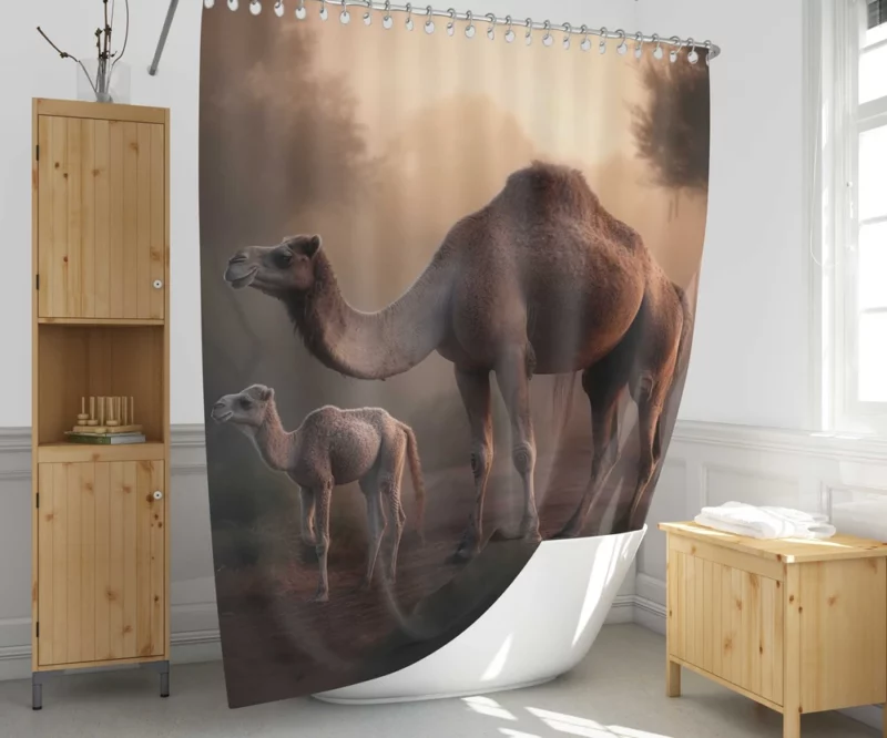 Mother Camel and Baby Shower Curtain 1