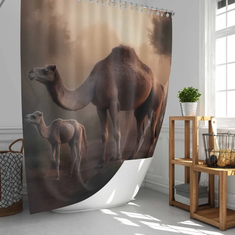 Mother Camel and Baby Shower Curtain
