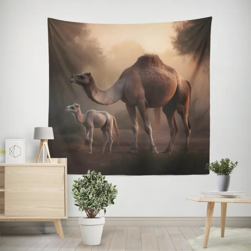 Mother Camel and Baby Wall Tapestry