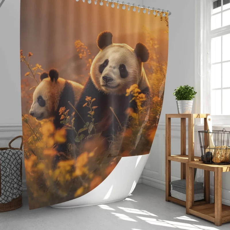 Mother Panda and Cub in Nature Shower Curtain