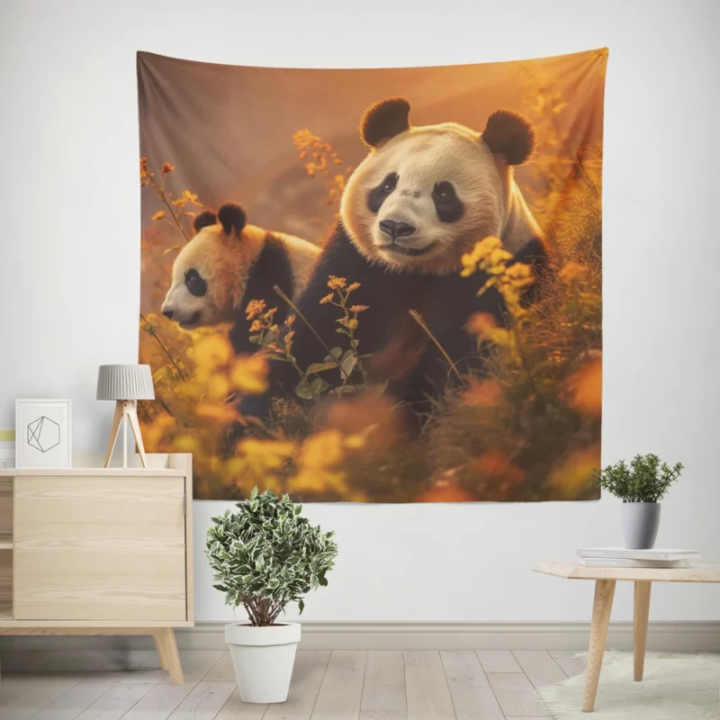 Mother Panda and Cub in Nature Wall Tapestry
