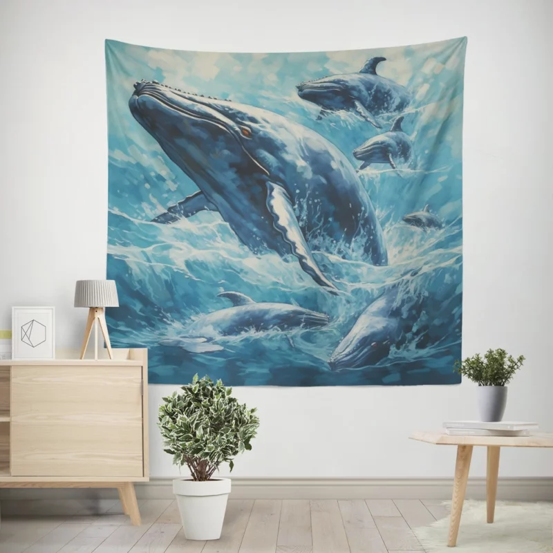 Mother Whale and Babies Wall Tapestry