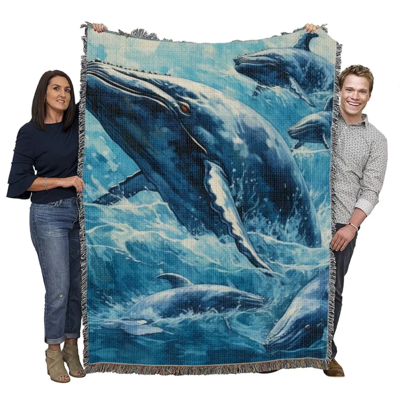 Mother Whale and Babies Woven Blanket