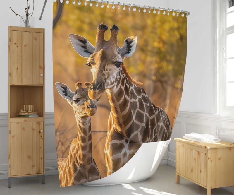 Mother and Baby Giraffe Shower Curtain 1