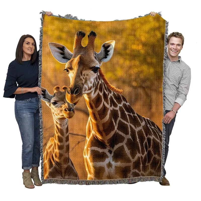 Mother and Baby Giraffe Woven Blanket