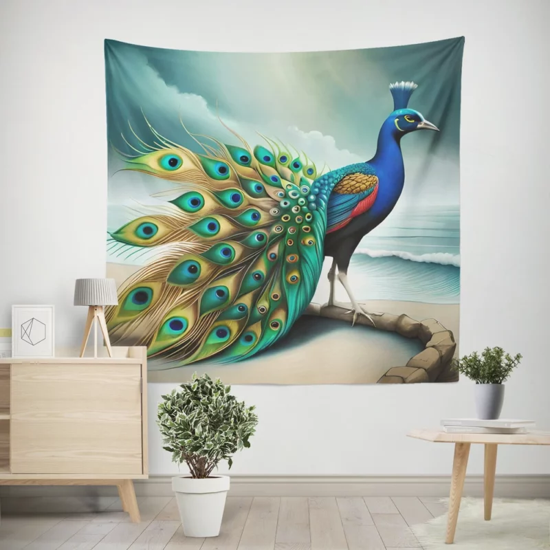 Multicolored Beauty Displaying Peacock Feathers Wall Tapestry