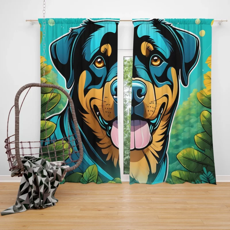 Muscular Guardian Rottweiler Dog Curtain