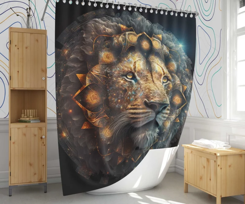 Mystical Lion Face Illustration Shower Curtain 1