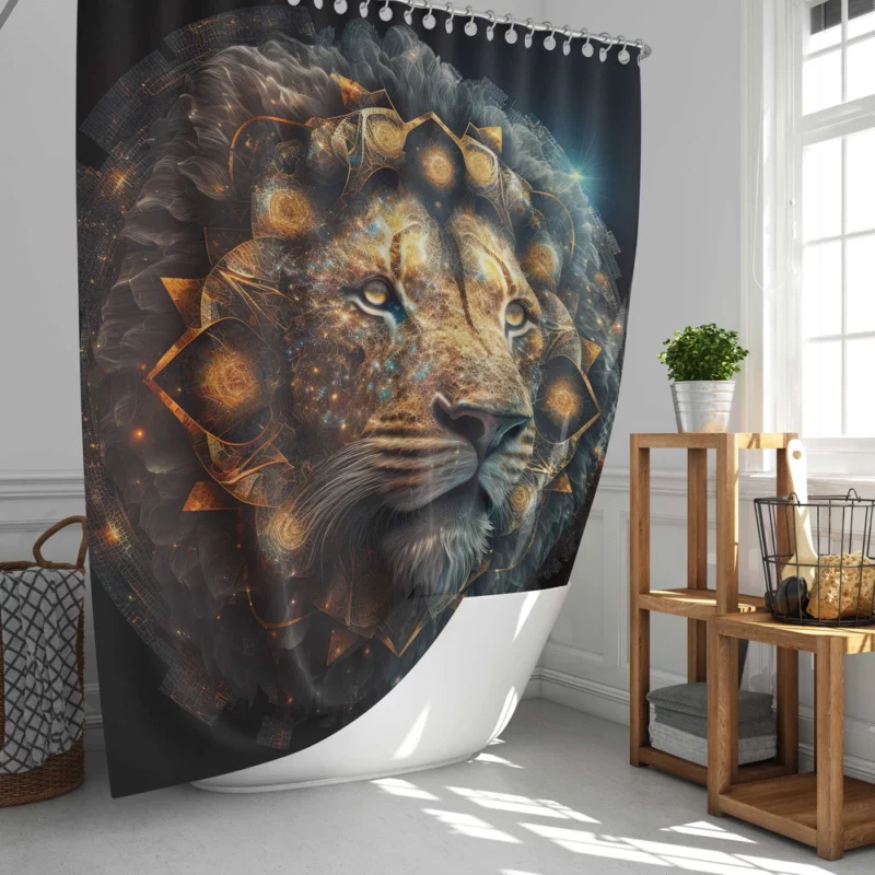 Mystical Lion Face Illustration Shower Curtain