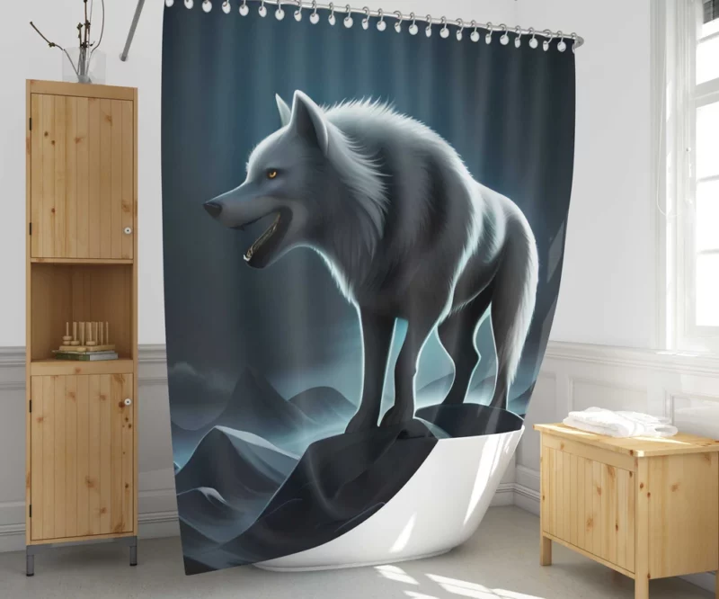 Mythological Wolf Illustration Shower Curtain 1