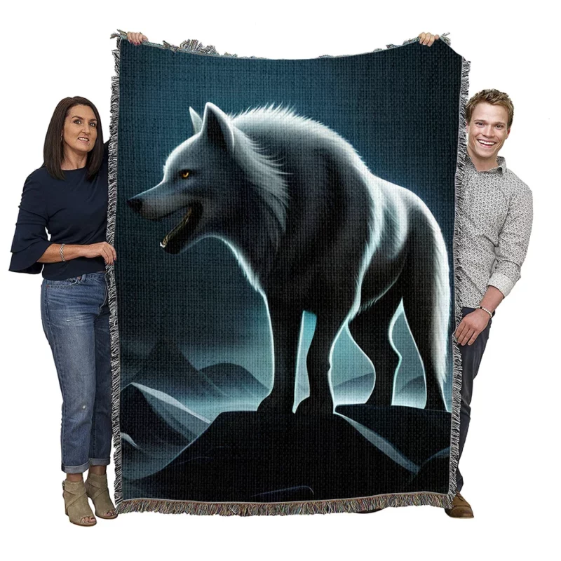 Mythological Wolf Illustration Woven Blanket