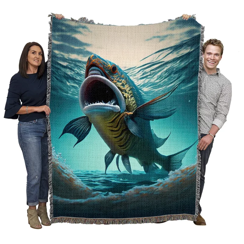 Naughty Shark with Quirky Features Woven Blanket