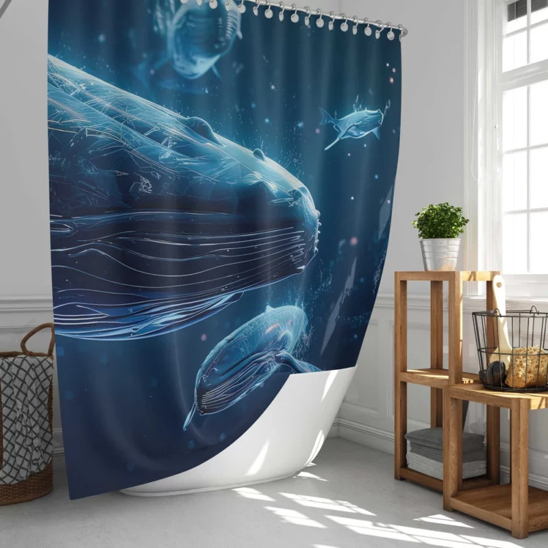 Neon Whales in Space Shower Curtain