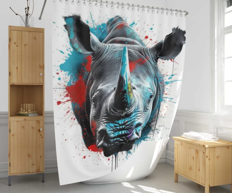 Neonpunk Rhino Head Artwork Shower Curtain 1