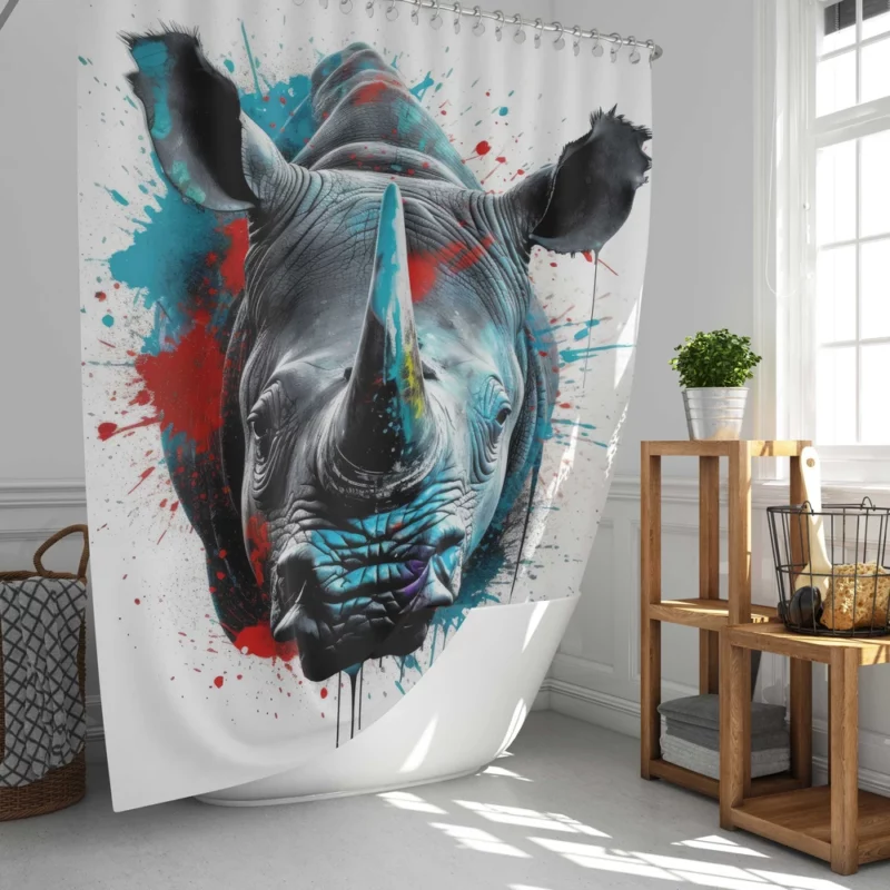 Neonpunk Rhino Head Artwork Shower Curtain