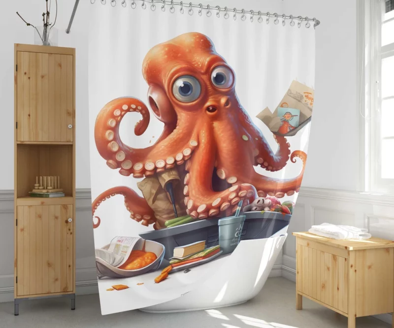 Octopus Cartoon Character Shower Curtain 1