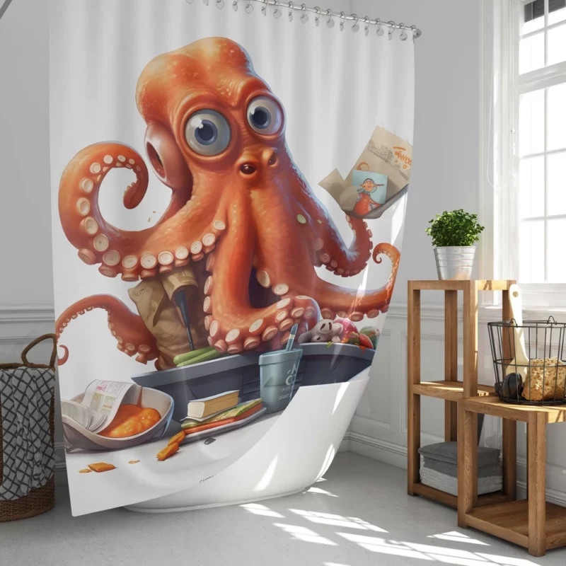 Octopus Cartoon Character Shower Curtain