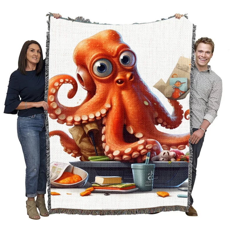 Octopus Cartoon Character Woven Blanket