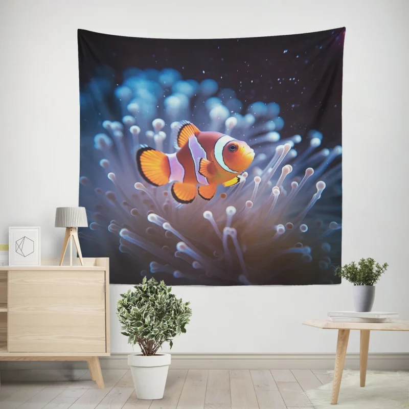 Orange Clownfish Swimming Wall Tapestry