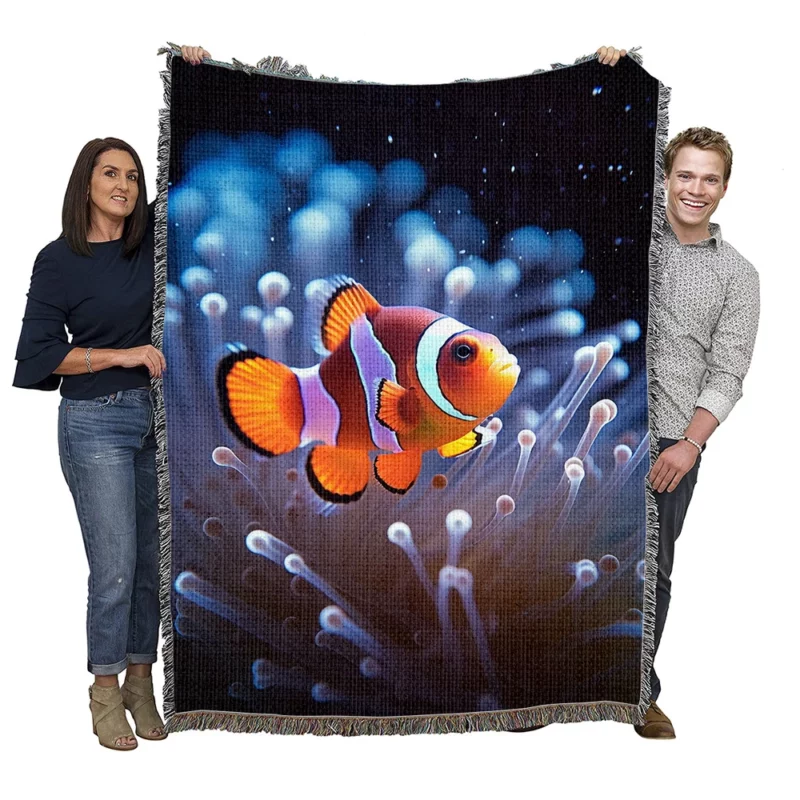 Orange Clownfish Swimming Woven Blanket