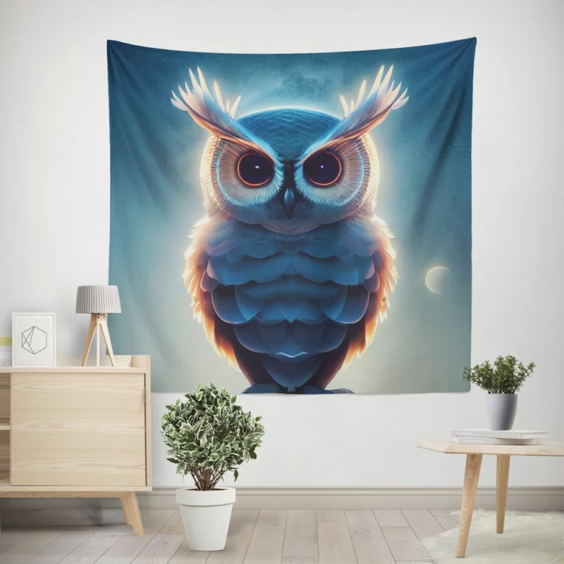 Orange-Eyed Owl Painting Wall Tapestry