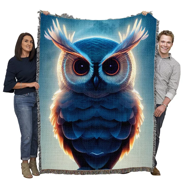 Orange-Eyed Owl Painting Woven Blanket