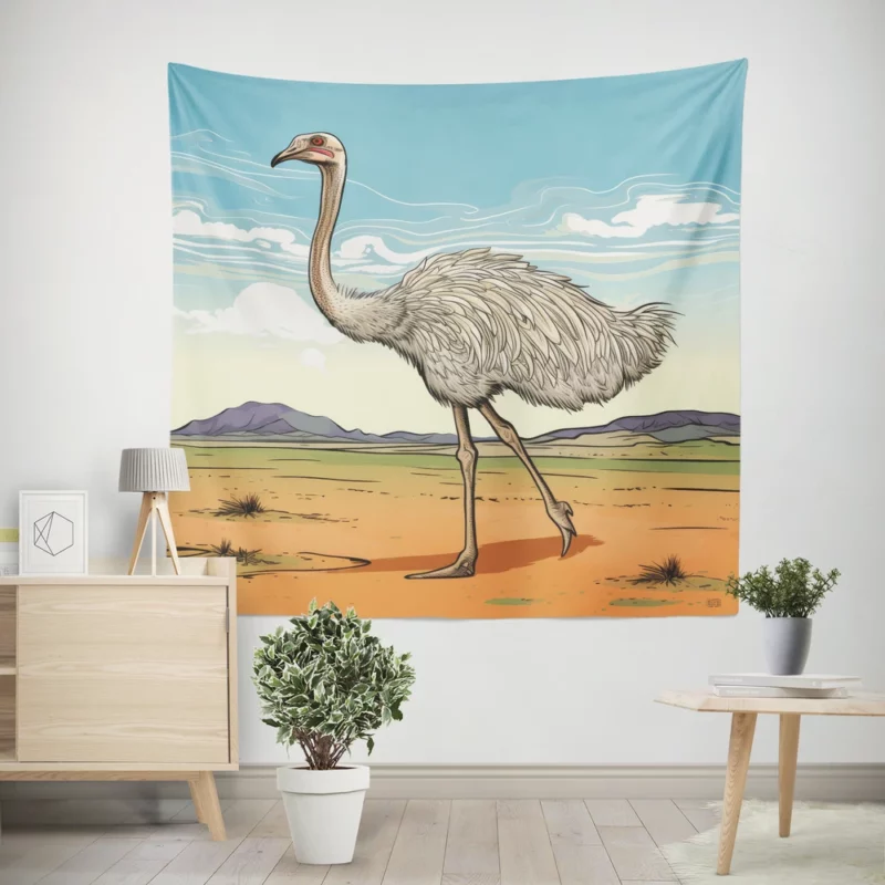 Ostrich Strutting Contour Wall Tapestry