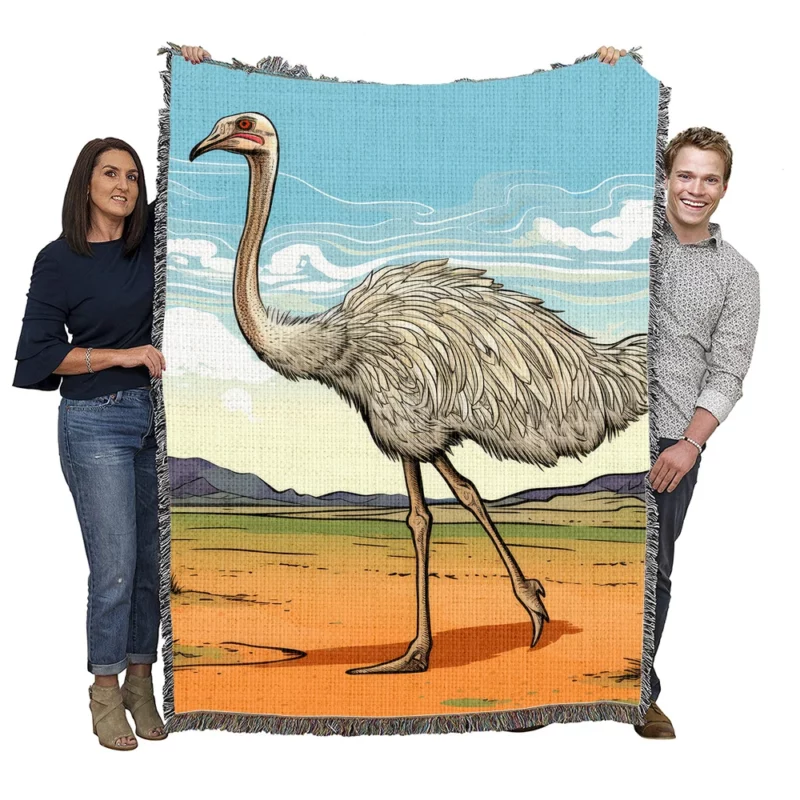 Ostrich Strutting Contour Woven Blanket