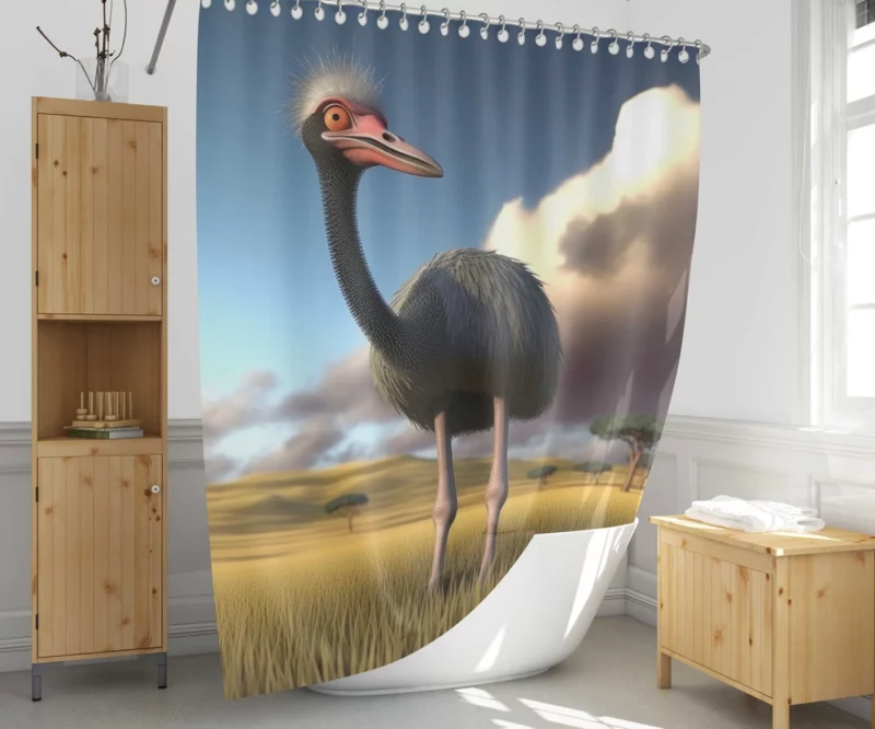 Ostrich in the Field Shower Curtain 1