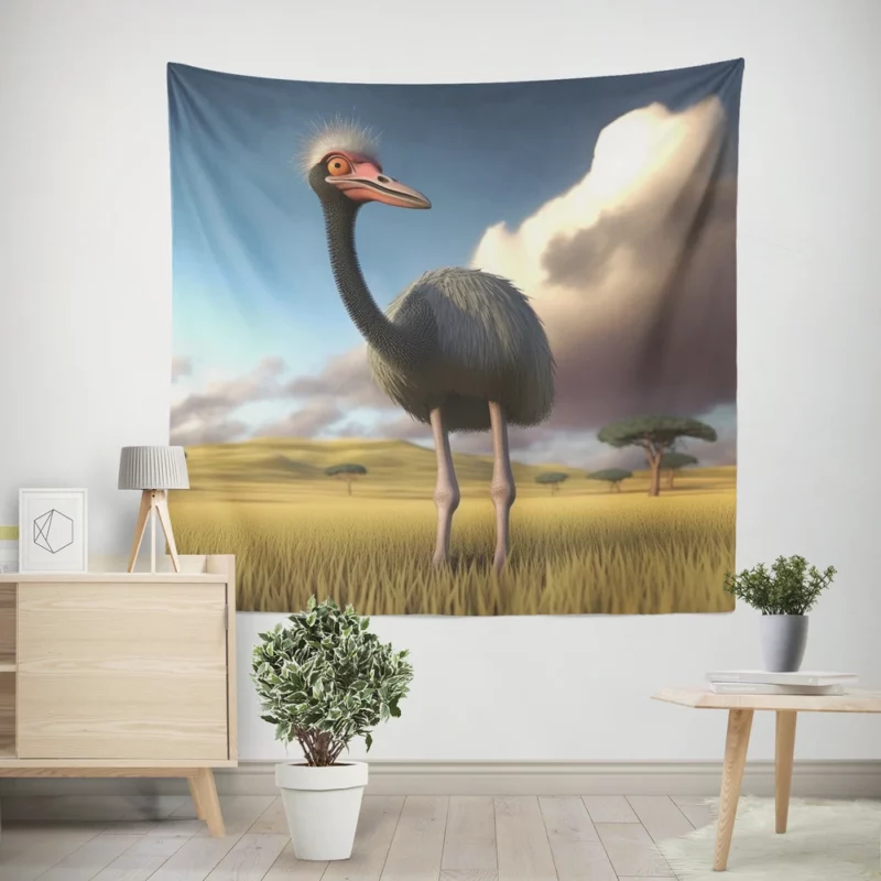 Ostrich in the Field Wall Tapestry