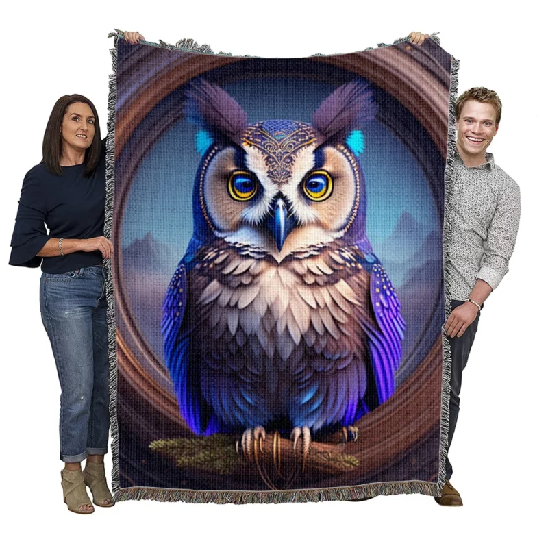 Owl Portrait Woven Blanket