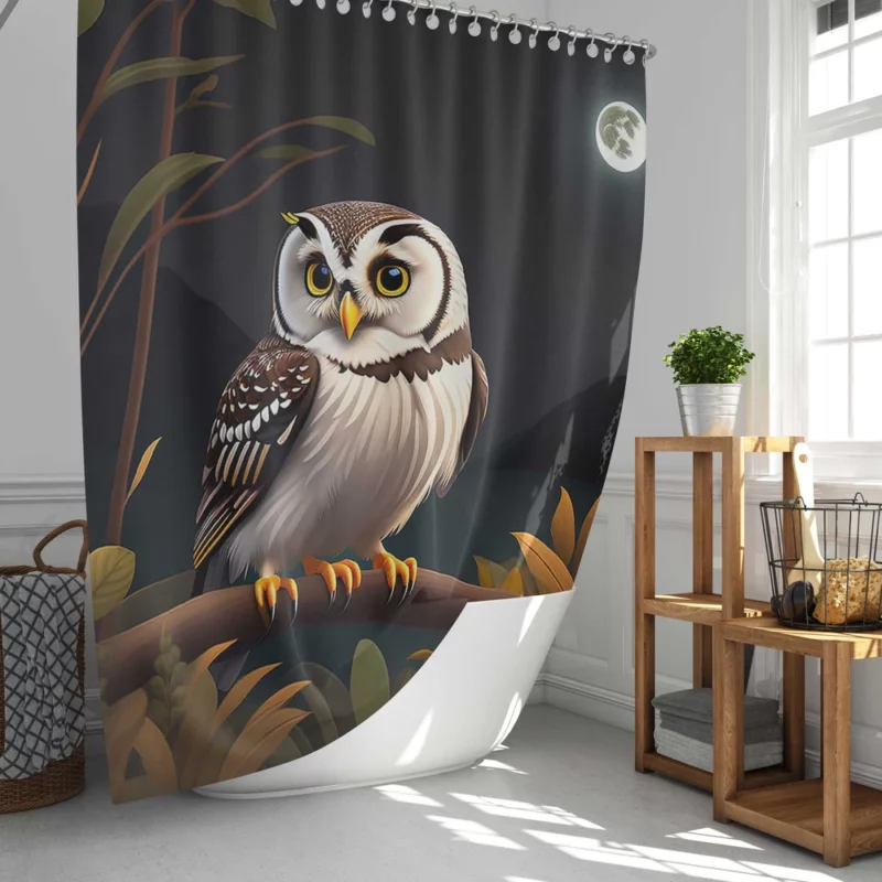 Owl Sitting on Branch Under Moon Shower Curtain