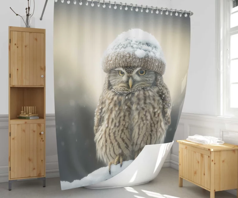 Owl Wearing Beanie Hat Shower Curtain 1