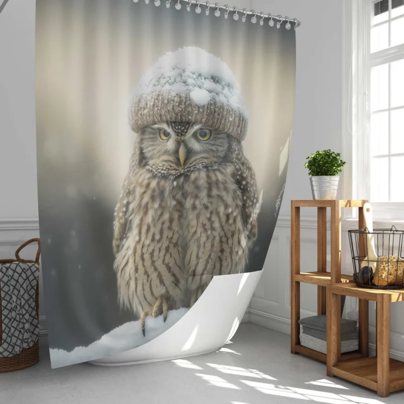 Owl Wearing Beanie Hat Shower Curtain